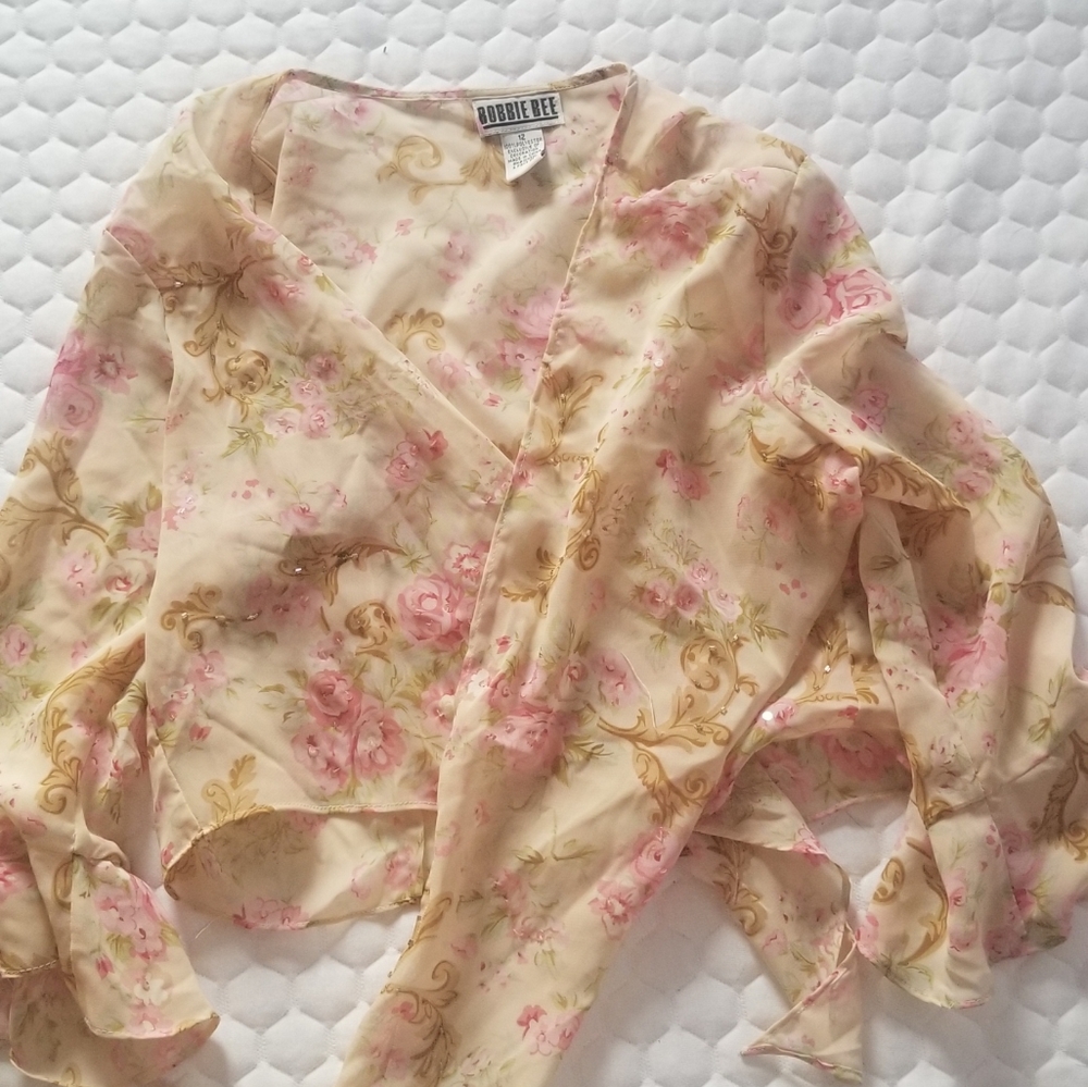 Y2K Sheer Sequined Open Front Blouse Size 12